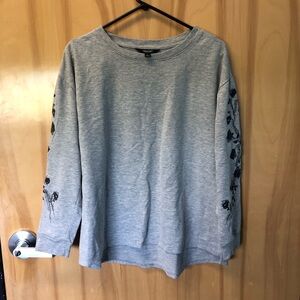 Grey Sweatshirt with Black Floral Sleeve Print Vera Wang
